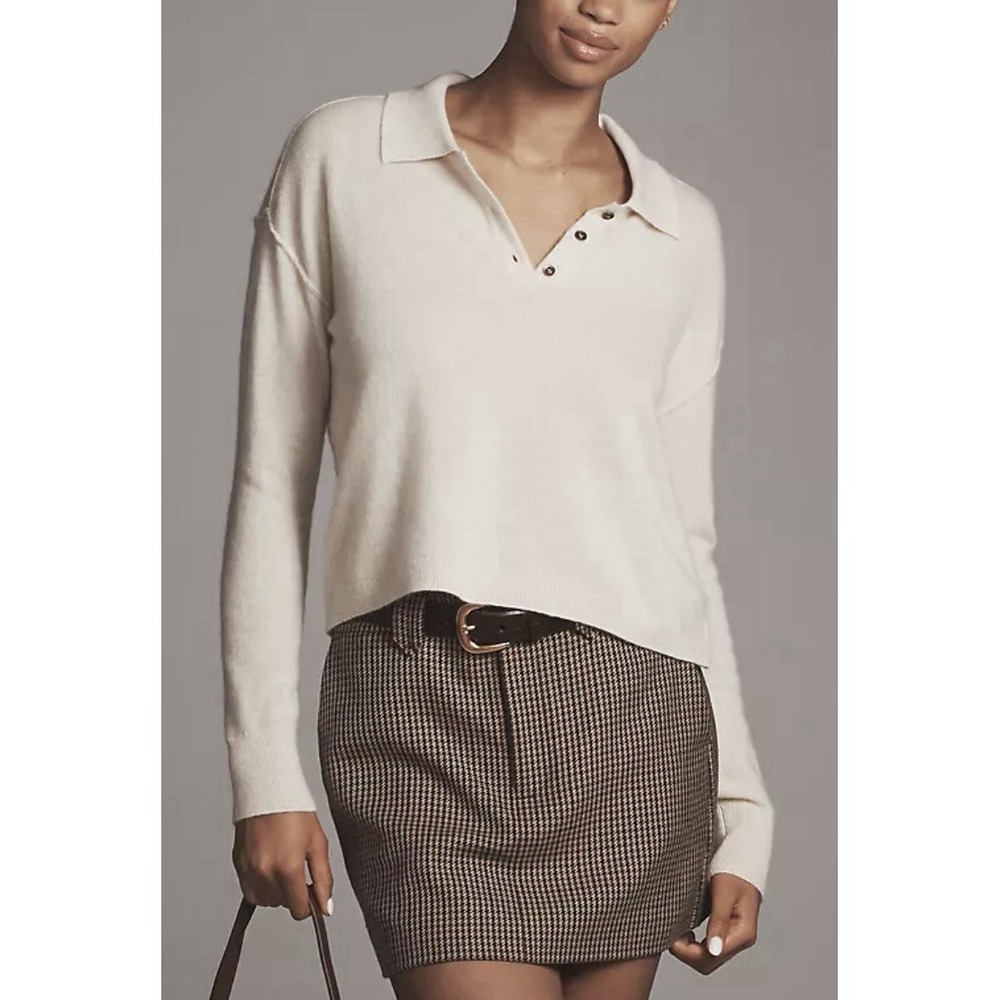 Anthropologie Y2K Pilcro 100% Cashmere Collared Pullover Gray Sweater M A006277